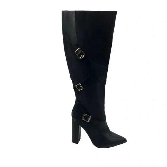 JUSTFAB Blue Yelda Buckle Tall Heeled Pointed Toe Boots Size 9.5 Women's - Picture 7 of 12